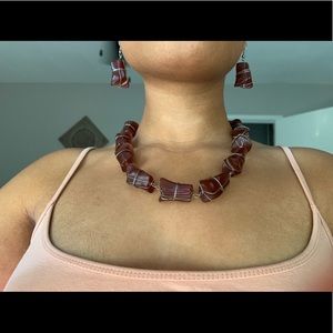 Burgundy necklace and earrings set